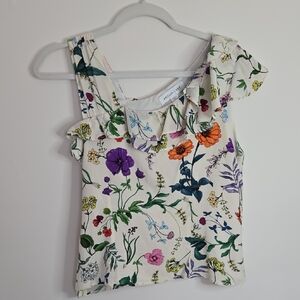 Amour Vert Cream Floral One-Shoulder Ruffle Camisole Size M Feminine